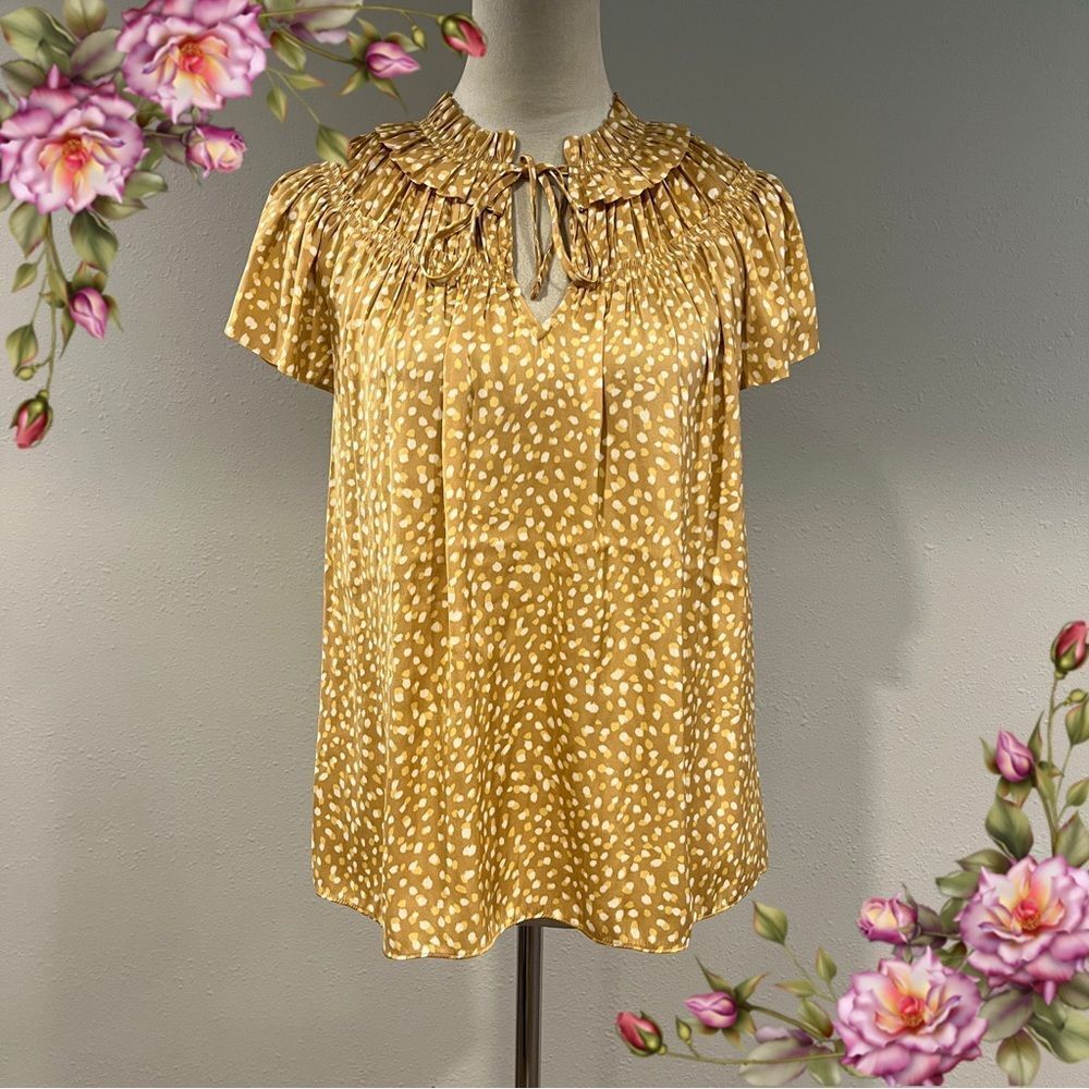 Cupcakes and cashmere mustard color‎ Polka Dot Women's blouse size small
